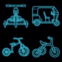 triciclo, icono, conjunto, vector, neón vector