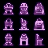 Feeding chair icons set vector neon