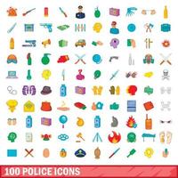 100 policías, conjunto de iconos de estilo de dibujos animados vector