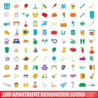 100 apartment renovation icons set, cartoon style vector