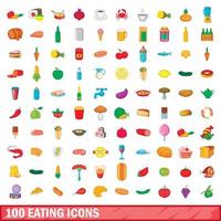 100 eating icons set, cartoon style