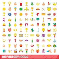 100 victory icons set, cartoon style vector