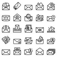 Envelope icons set, outline style vector