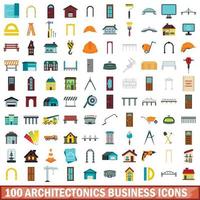 100 iconos de negocios arquitectónicos, estilo plano vector