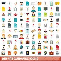 100 art guidance icons set, flat style vector