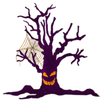 Geisterbaum-Aquarell-Clipart, handgemalter Halloween-Tag png