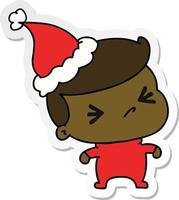 christmas sticker cartoon of kawaii boy vector