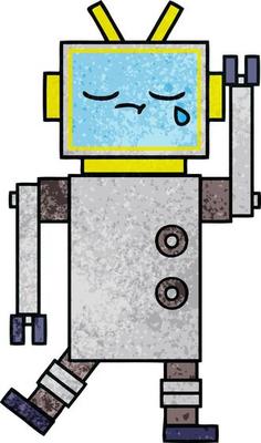 retro grunge texture cartoon crying robot