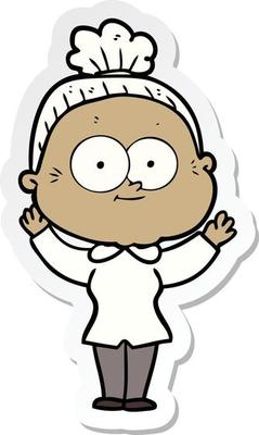 sticker of a cartoon happy old woman