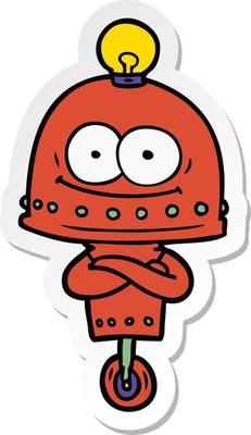 sticker of a happy carton robot with light bulb