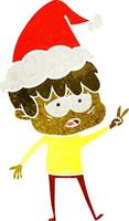 retro cartoon of a exhausted boy wearing santa hat vector