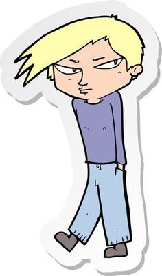 sticker of a cartoon grumpy boy