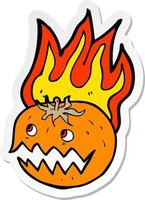 sticker of a cartoon flaming pumpkin vector