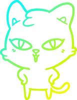 gato de dibujos animados de dibujo de línea de gradiente frío vector