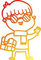 warm gradient line drawing cartoon boy wearing spectacles vector