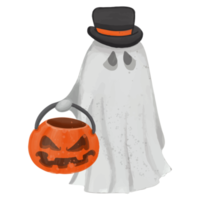 clipart de aquarela fantasma, dia de halloween pintado à mão png