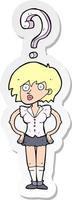 sticker of a cartoon confused woman vector