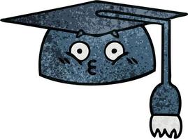 retro grunge texture cartoon graduation hat vector