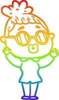 rainbow gradient line drawing cartoon woman wearing spectacles vector