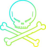 cold gradient line drawing cartoon skull and crossbones vector