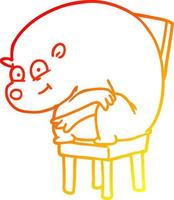warm gradient line drawing cartoon bear sitting on chari vector