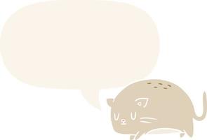 cute fat cartoon cat and speech bubble in retro style vector