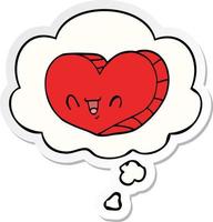 cartoon love heart and thought bubble as a printed sticker vector