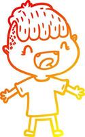 warm gradient line drawing cartoon happy boy laughing vector