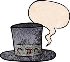 cartoon top hat and speech bubble in retro texture style vector