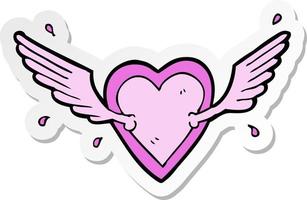 sticker of a cartoon flying heart vector