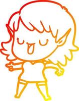 warm gradient line drawing cartoon elf girl vector