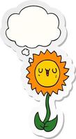 cartoon flower and thought bubble as a printed sticker vector