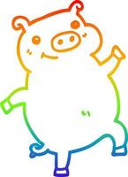 rainbow gradient line drawing cartoon dancing pig vector