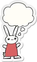 cute cartoon rabbit and thought bubble as a printed sticker vector