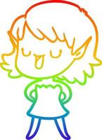 rainbow gradient line drawing cartoon elf girl vector