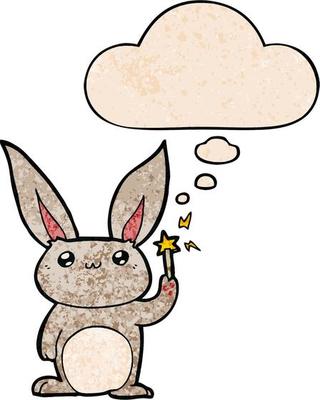 cute cartoon rabbit and thought bubble in grunge texture pattern style