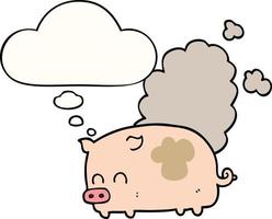 cartoon smelly pig and thought bubble vector