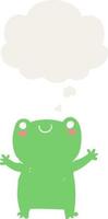 cute cartoon frog and thought bubble in retro style vector