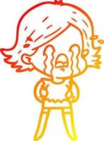 warm gradient line drawing cartoon woman crying vector