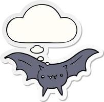 cartoon bat and thought bubble as a printed sticker vector