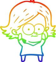 rainbow gradient line drawing happy cartoon girl vector