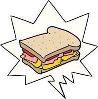 cartoon ham cheese tomato sandwich and speech bubble vector