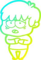 cold gradient line drawing cartoon exhausted boy vector