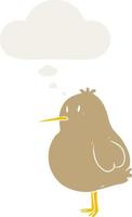 caricatura, pájaro kiwi, y, burbuja del pensamiento, en, estilo retro vector