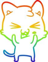 rainbow gradient line drawing cartoon cat hissing vector