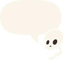 laughing skull cartoon and speech bubble in retro style vector