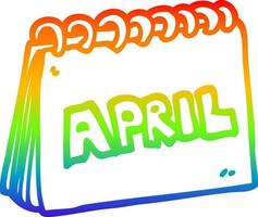 rainbow gradient line drawing cartoon calendar showing month of april vector