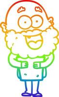 dibujo de línea de gradiente de arco iris hombre feliz loco de dibujos animados con barba y libro vector