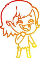 warm gradient line drawing cartoon laughing vampire girl vector