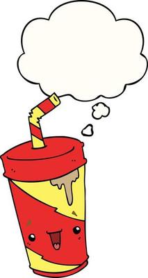 cute cartoon soda and thought bubble